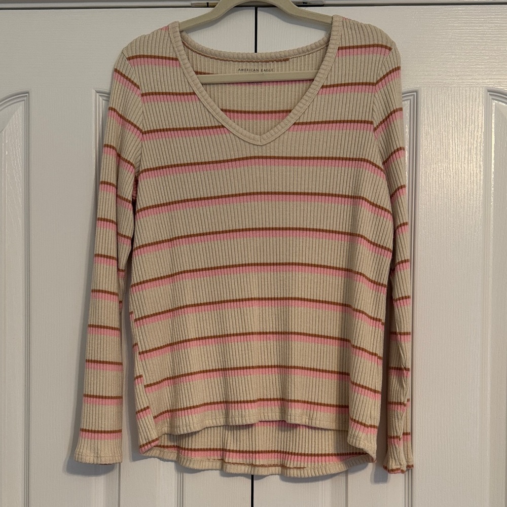 SOLD! 

Striped V-Neck Ribbed Top